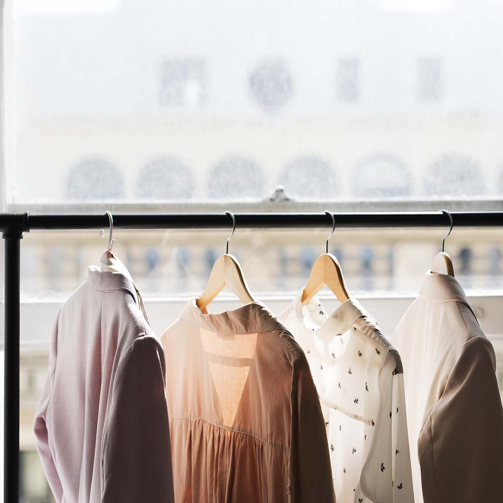 Clothes on a hanger in a boutique