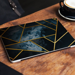 Geomertic Marble Laptop Skin Blue Gold Notebook Vinyl Decal - Etsy
