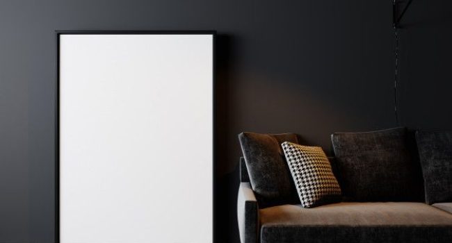 Premium Photo _ Home interior, luxury modern dark living room interior, black empty wall mock up, 3d rendering